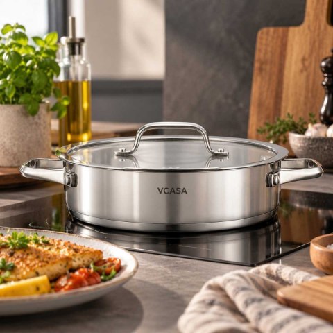 GARNEK STALOWY NISKI Z POKRYWĄ 24cm 2.9L VCASA VC-90116 AMARA