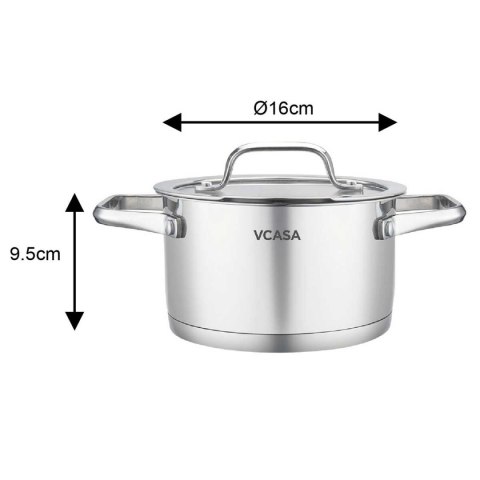 GARNEK STALOWY Z POKRYWĄ 16cm 1,8L VCASA VC-901112 AMARA