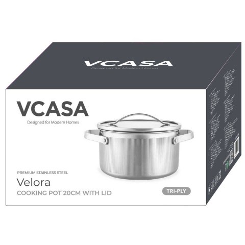 GARNEK STALOWY Z POKRYWĄ 20cm 3L VCASA VC-90124 VELORA