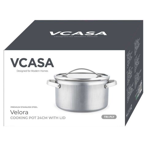 GARNEK STALOWY Z POKRYWĄ 24cm 5.8L VCASA VC-90125 VELORA