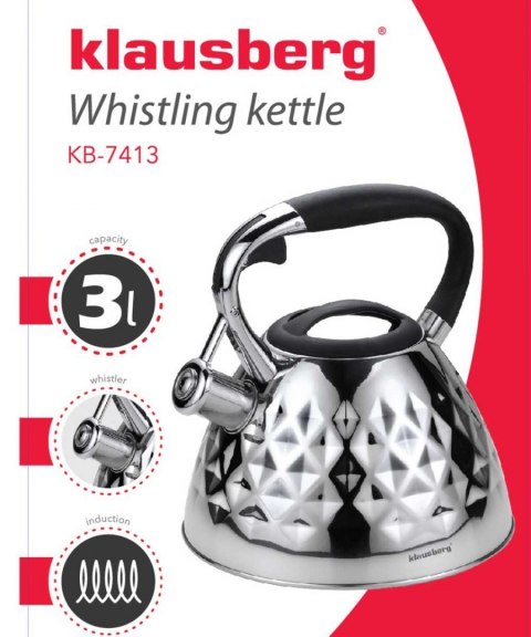 Czajnik z gwizdkiem Klausberg 3 l kolor srebrny KB-7413