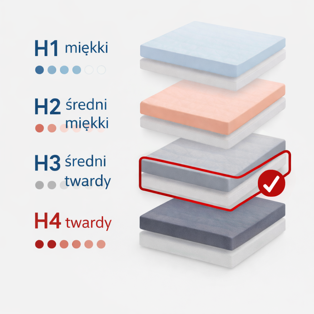Grafika przedstawiająca różne twardości materacy