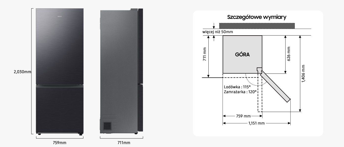 Lodówka RB53DG703DB1 Samsung - wymiary - Max Elektro